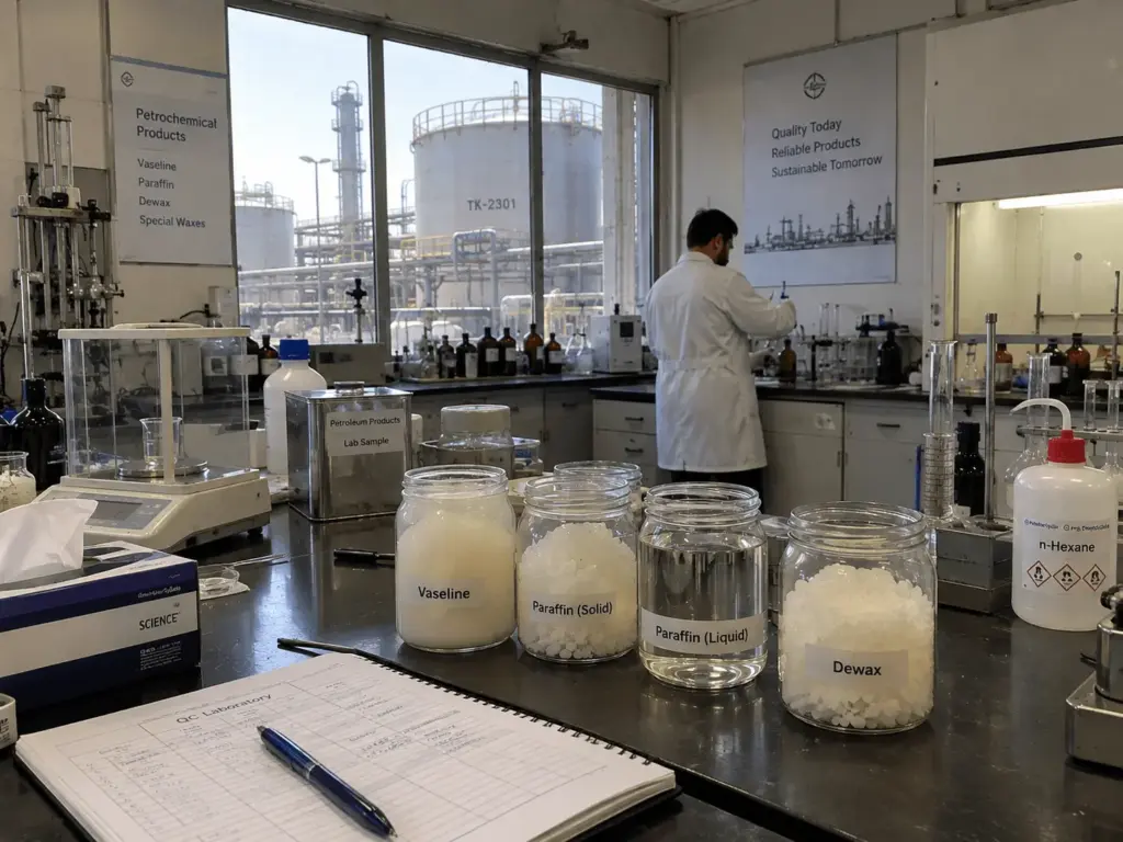 آزمایشگاه و نمونههای پارافین جامد و مایع برای کنترل کیفیت